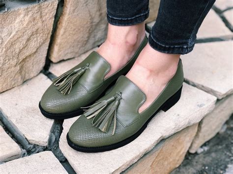 Olive Green Leather Loafer for Women Leather Loafers Low | Etsy