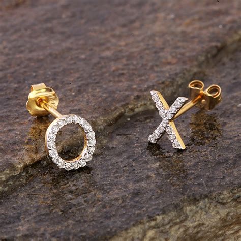 Solid 14K Yellow Gold Stud Earrings For Women O X Designer | Etsy