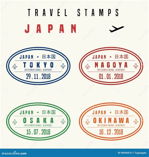 Japan travel stamps stock vector. Illustration of journey - 99096875