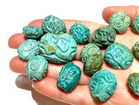 Antique Chinese TURQUOISE Beads Hand Carved for neck… - Gem