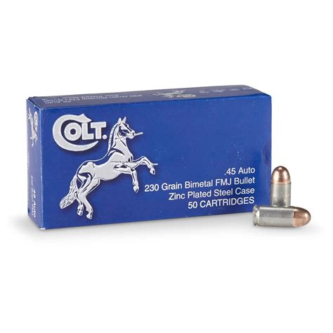 Colt, .45 ACP, Zinc Plated Steel Cases, FMJ, 230 Grain, 500 Rounds - 655430, .45 ACP Ammo at ...