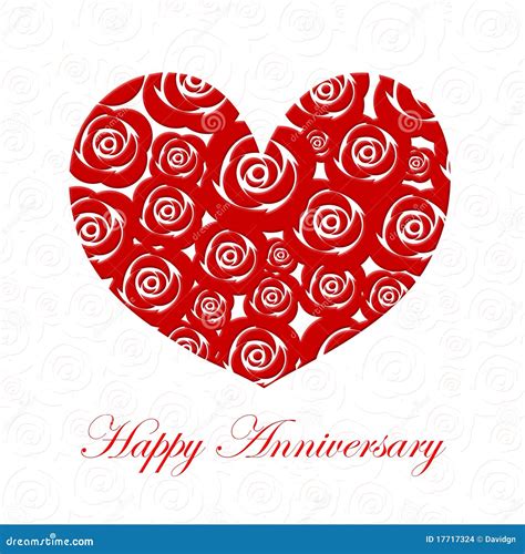 Happy Anniversary Day Heart With Red Roses Stock Illustration - Image ...