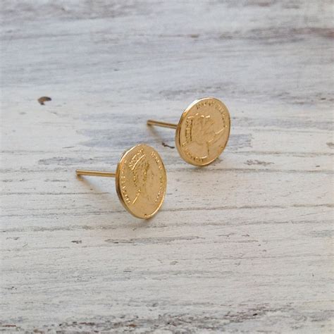 Gold coin Stud Earrings, Gold earrings – Avnis