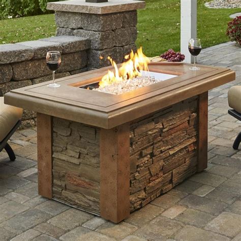 The Outdoor GreatRoom Company Sierra 49" Linear Propane Gas Fire Pit Table with 24" Crystal Fire ...