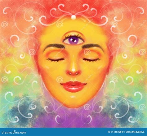 Symbol of Spiritual Awakening, Opening of the Third Eye. Meditation, Zen. Multicolor Portrait of ...