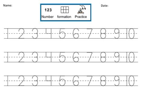 Number Formation Practice dotted 1-10 | Teaching Resources