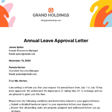 Free Annual Leave Approval Letter Template - Edit Online & Download ...