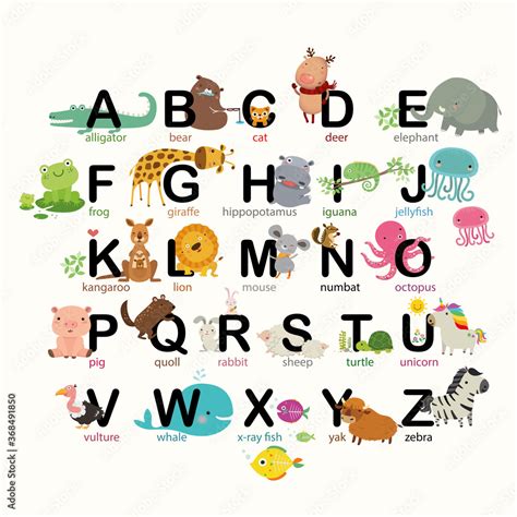 A-Z animals alphabet set for kids, Vector illustration Stock Vector | Adobe Stock