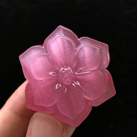 35mm Pink Cat's Eye Flower,hand Carved Flower,pink Cat's Eye Carving,reiki Healing,home ...