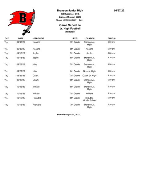 Schedule - Branson Public Schools