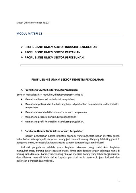 UMKM Sektor Industri Pengolahan, Pertanian, Perkebunan - Materi Online Pertemuan ke- 1 MODUL ...