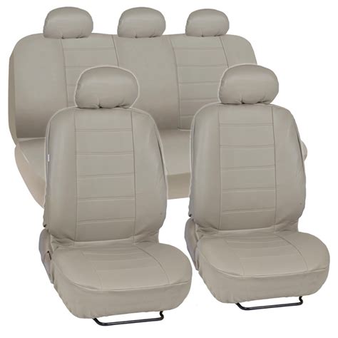 Motor Trend Faux Leather Car Seat Covers Full Set, Beige - Front and ...