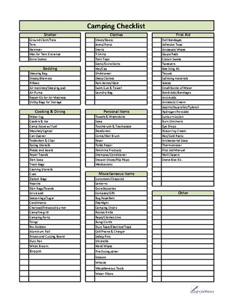 Tent Camping Camping Checklist Printable