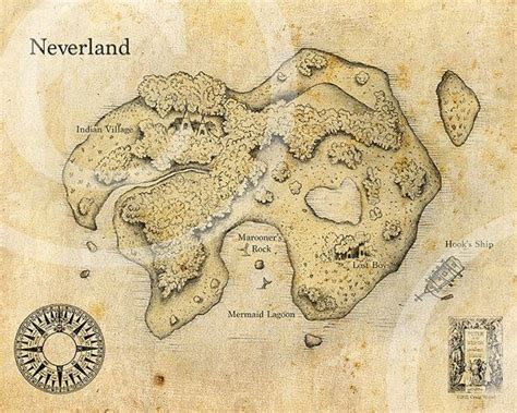 Peter Pan Neverland Map Fine Art Print Poster Nursery (Antique ...