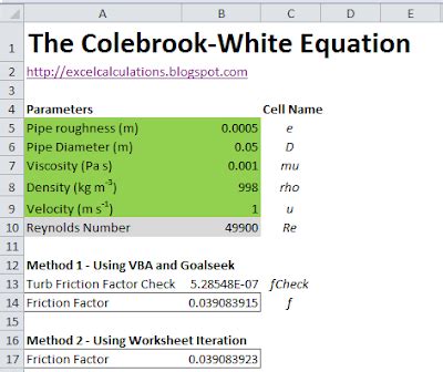 Solving the Colebrook-White Equation with Excel | Excel Calculations