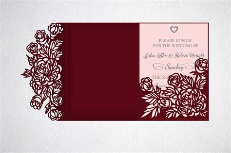 Paper & Party Supplies 5x7 SVG Laser Cut Wedding Invitation Tri Fold Pocket Card Cricut Template ...