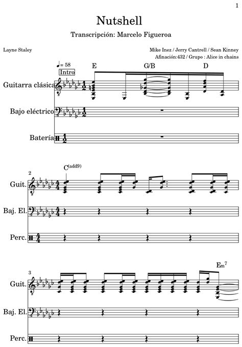 Nutshell - Sheet music for Classical Guitar, Electric Bass, Drum Set