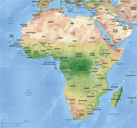 Vector Map Africa continent shaded relief | One Stop Map | Africa ...