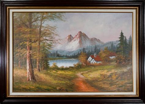 Dalhart Windberg - "Mountain, Lake, and Cottage," original oil painting by Dalhart Windberg ...