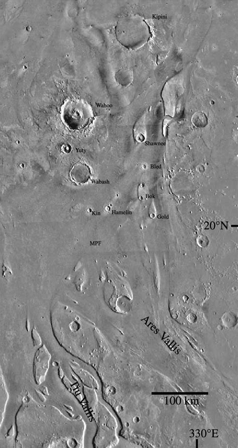 Image of the Mars Pathfinder landing site area with major features... | Download Scientific Diagram