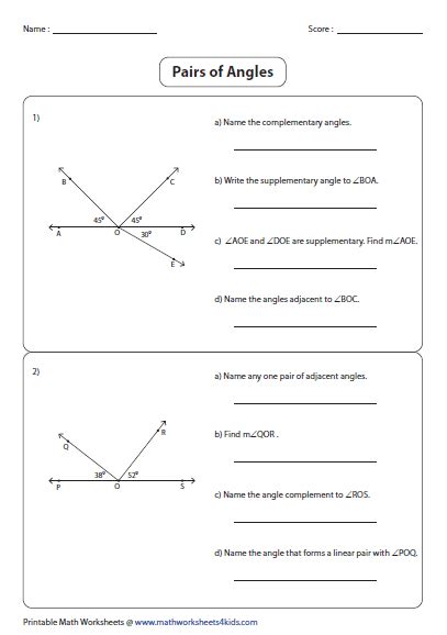 Pairs Of Angles Worksheets - Angleworksheets.com