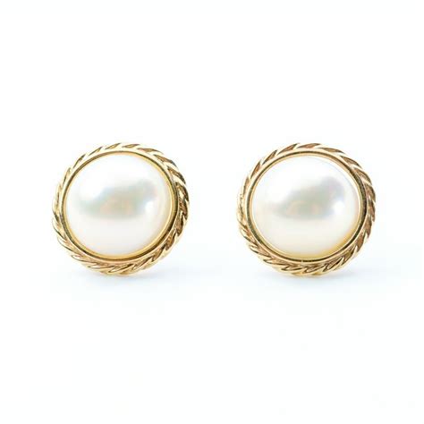 14k Yellow Gold Natural Mabe Pearl Estate Earrings