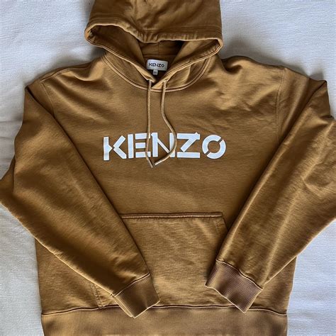 ‘Kenzo Logo Hoodie’ in Camel Cropped fit XXL but... - Depop