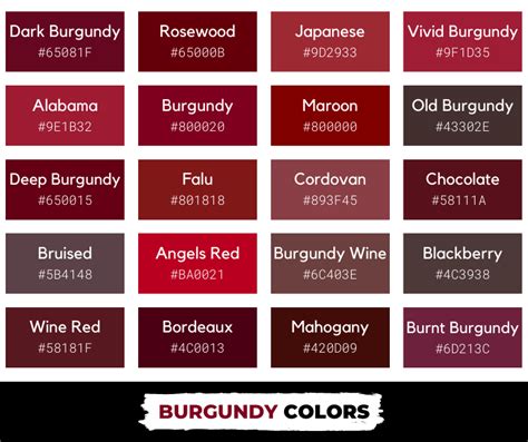 75 Shades of Burgundy Color with Names, Hex & RGB Codes