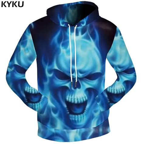 Aliexpress.com : Buy KYKU Brand Skull Hoodies Flame Clothing Punk 3d hoodies Rock Sweat shirt ...