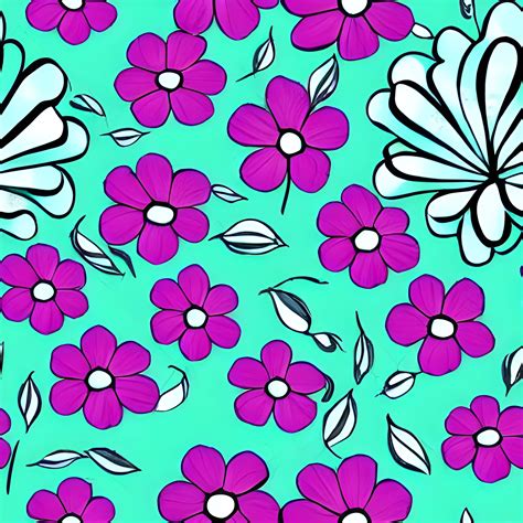 This design features a blue background with a repeating pattern of pink and white flowers. The ...