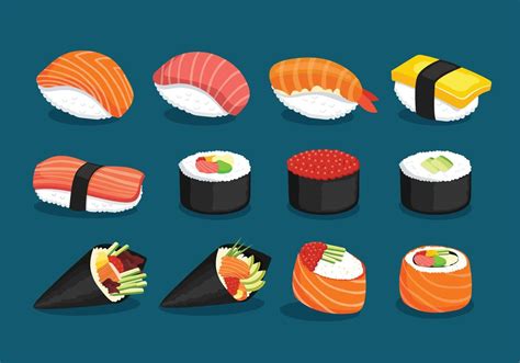 Variety Of Delicious Sushi | Sushi drawing, Sushi art, Sushi