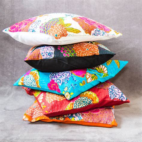 set of two topical kantha cushion covers by reason season time london | notonthehighstreet.com