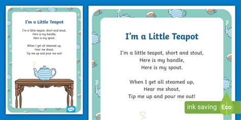 Little Teapot Nursery Rhyme Poster (teacher made) - Twinkl