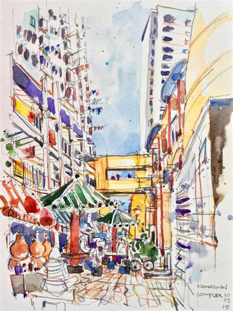 Sketch of Chinatown complex during We Draw Singapore Together Event.