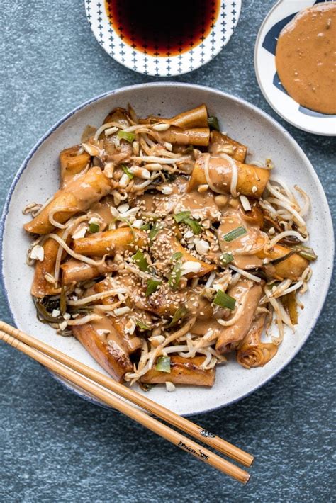 Stir-Fried Rice Noodle Rolls with Peanut Butter Sauce - Ahead of Thyme