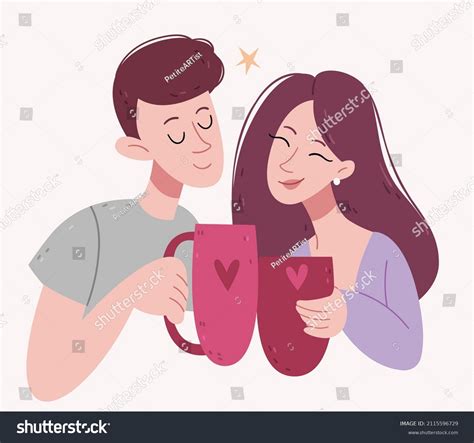 Loving Couple Drinking Morning Coffee Large Stock Vector (Royalty Free ...