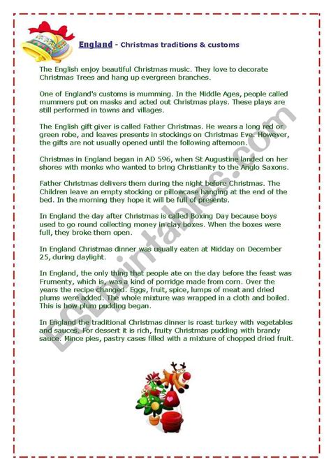 England - Christmas traditions&customs - ESL worksheet by Ayfer Dal