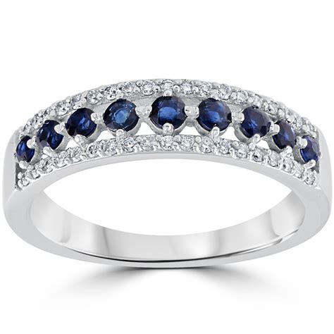 5/8 cttw Blue Sapphire & Diamond Wedding Ring Womens Band 14k White Gold