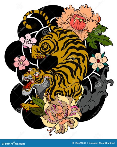 Traditional Japanese Tiger Tattoo.Tiger Sticker Tattoo Design Stock ...