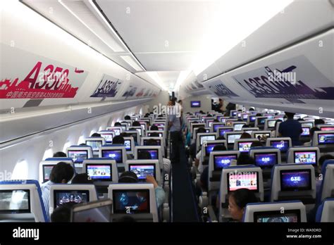 Interior view of the economy class for the first Airbus A350-900 jet ...