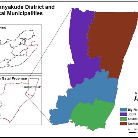 Map of Umkhanyakude District Municipality showing the various local ...