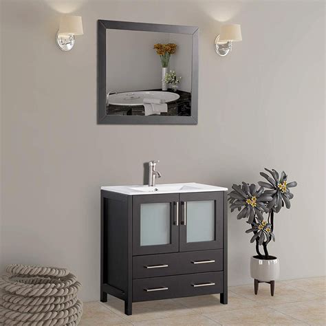 Vanity Art 30" Single Sink Bathroom Vanity wih Mirror - Small Bathroom Storage Solid Wood ...