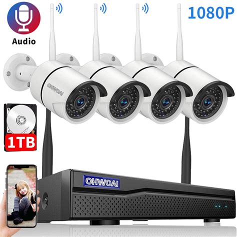 Wireless Security Camera System,OHWOAI Home Surveillance Cameras System, 8CH NVR and 4pcs Indoor ...