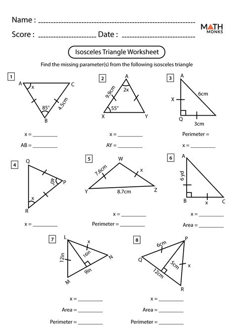 Isosceles and Equilateral Triangles Worksheets - Math Monks