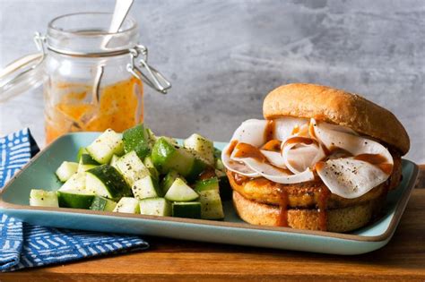 Tofu Burgers with Korean BBQ Glaze, Pickled Daikon, and Cucumber Salad | Sunbasket