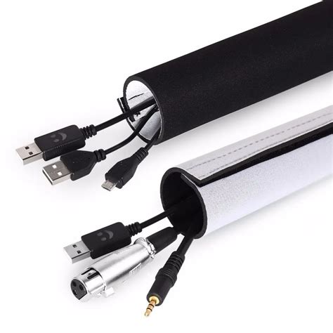 Cable Management Sleeves Cord Organizer for TV, Computer and Electronics Wires, Black and White ...