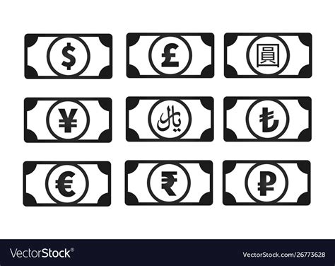 Money banknotes with common currency signs like us