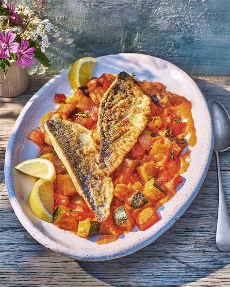 Raymond Blanc's pan-fried sea bream with ratatouille and tomato coulis