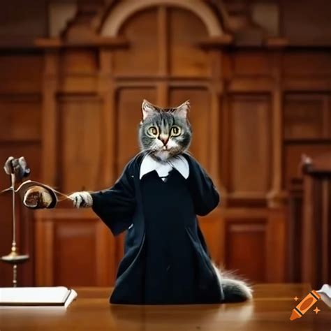 Cat in a suit as a lawyer in a court room on Craiyon