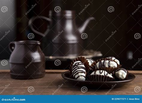 Date Palm Dessert Covered with White Chocolate Stock Image - Image of ...